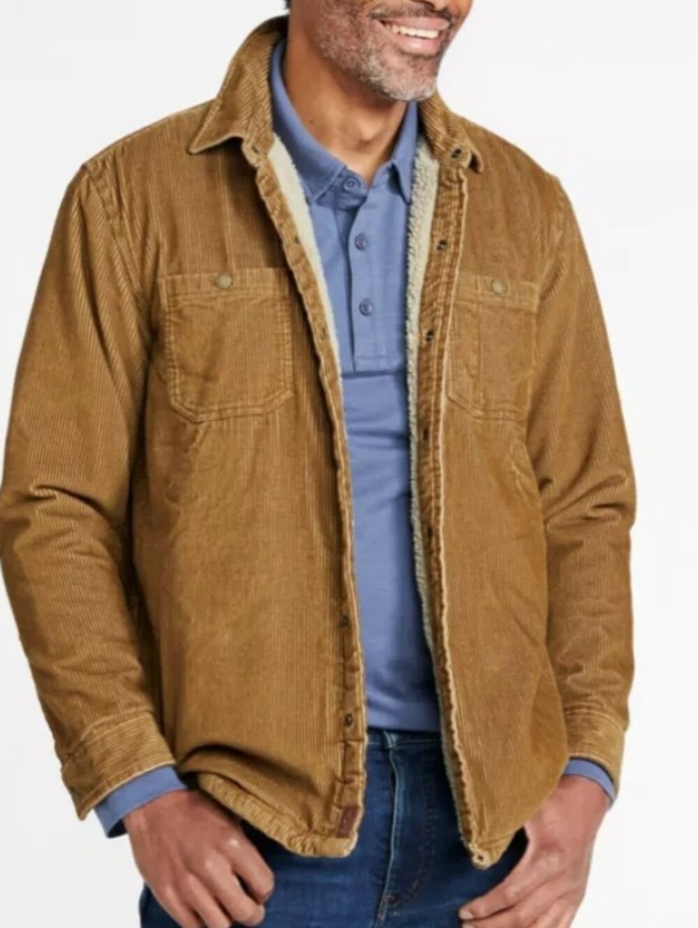 L.L.Bean Men's Fleece Lined Corduroy Shirt Jacket Size Large Tan